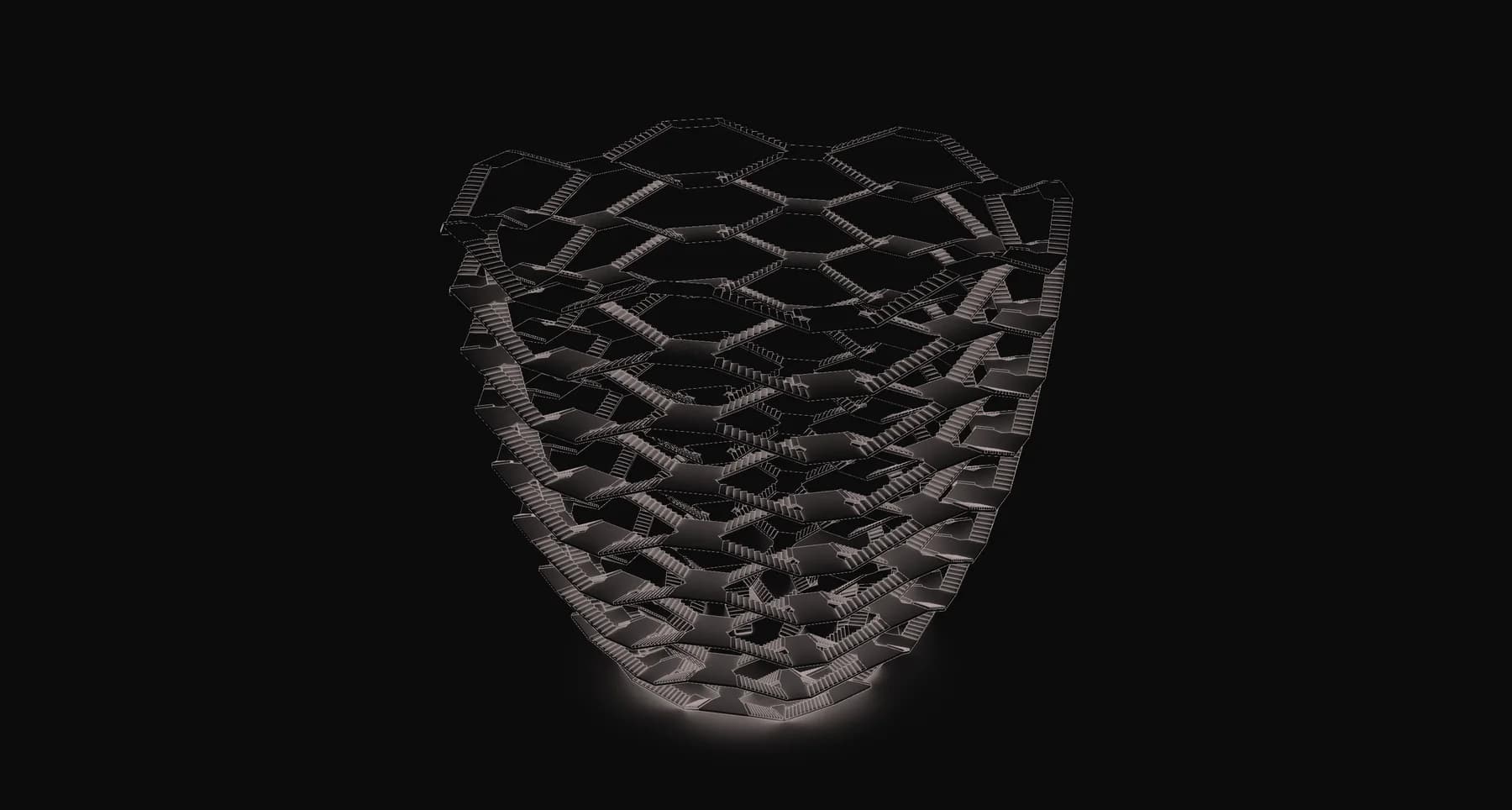 Layered lattice vessel generated through parametric modeling.