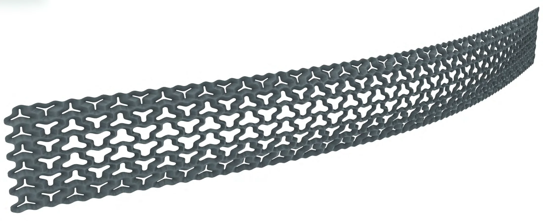 Long parametric strip with repeated propeller-like cutouts.