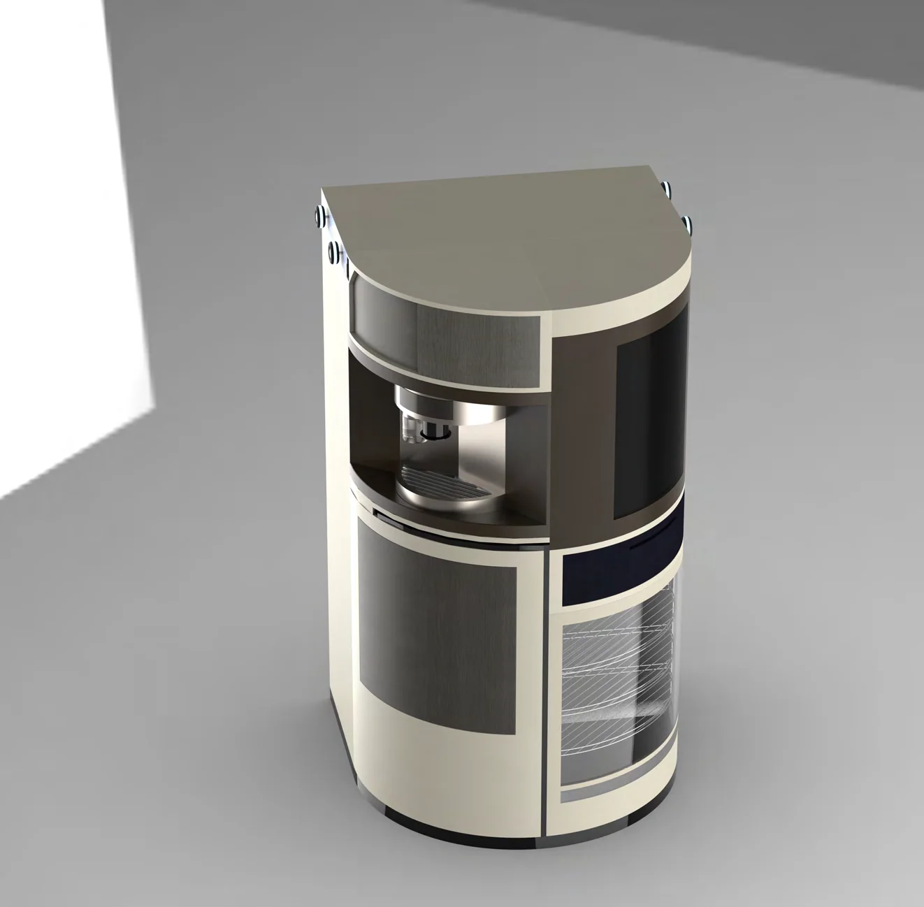 Kitchenette dimension drawing and render.