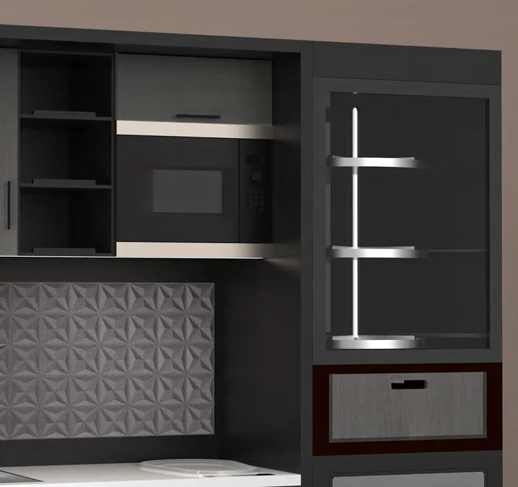 Kitchenette storage tower detail.