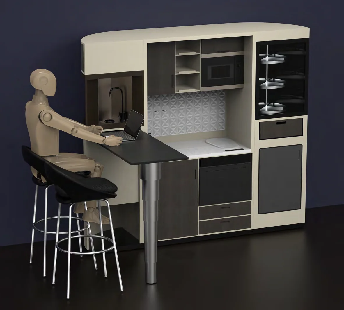 Kitchenette shown with seated work surface.
