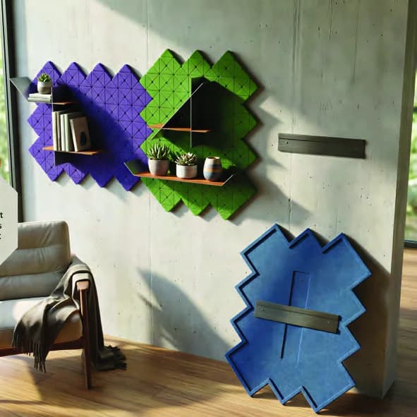 Room render showing colorful modular wall panels.