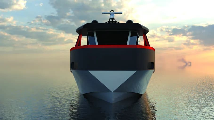 Front view render of the Ránova passenger boat.