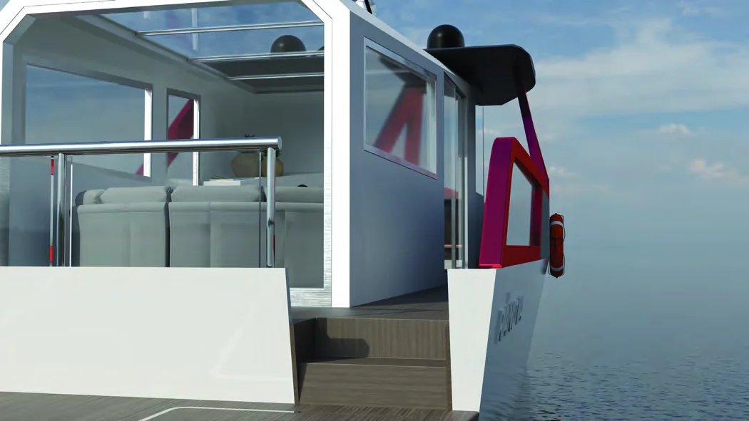 Ránova rear deck seating and rail detail.