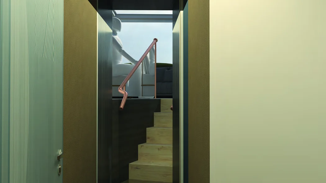 Ránova cabin stair and passage detail.